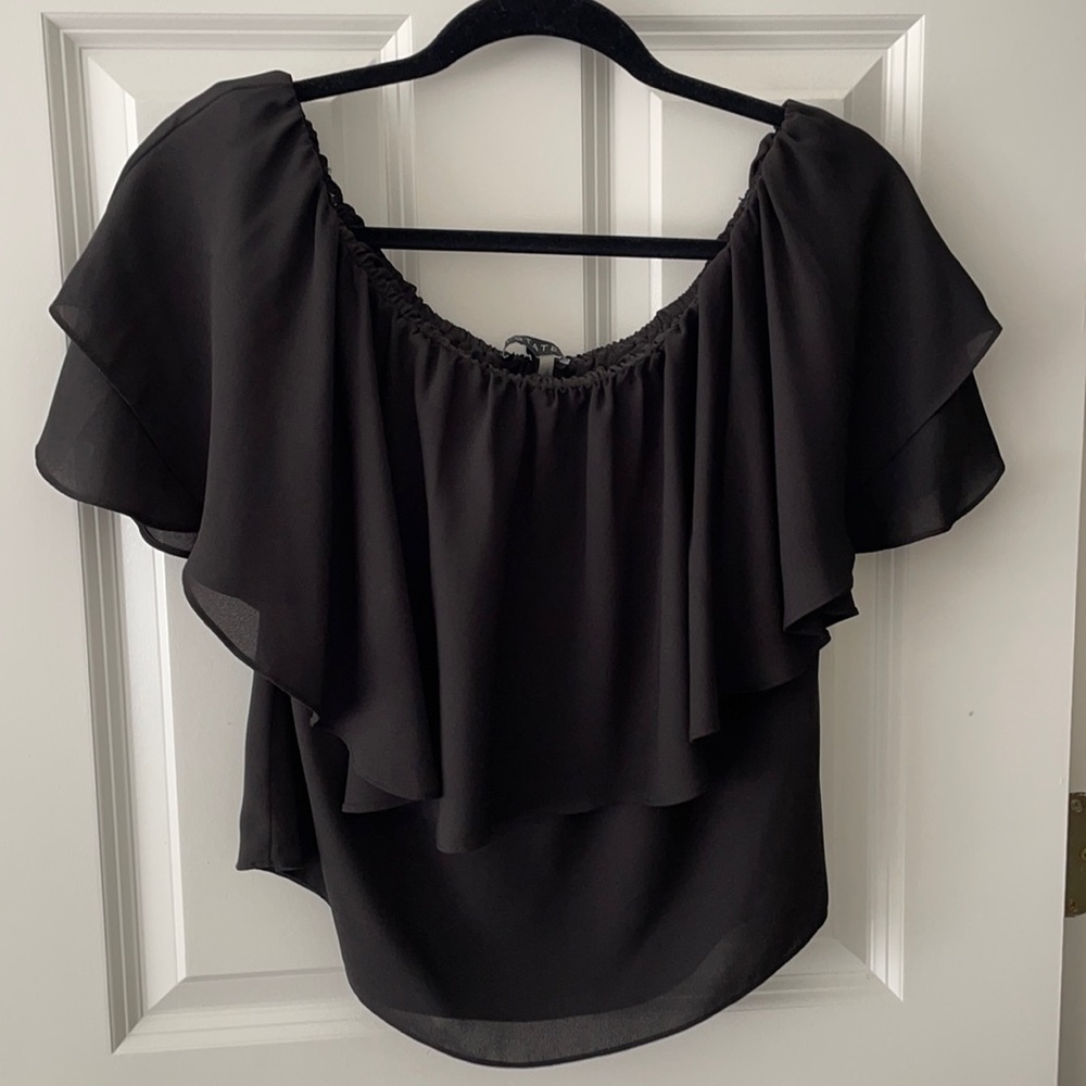 1. State Off-The-Shoulder Black Ruffled Blouse